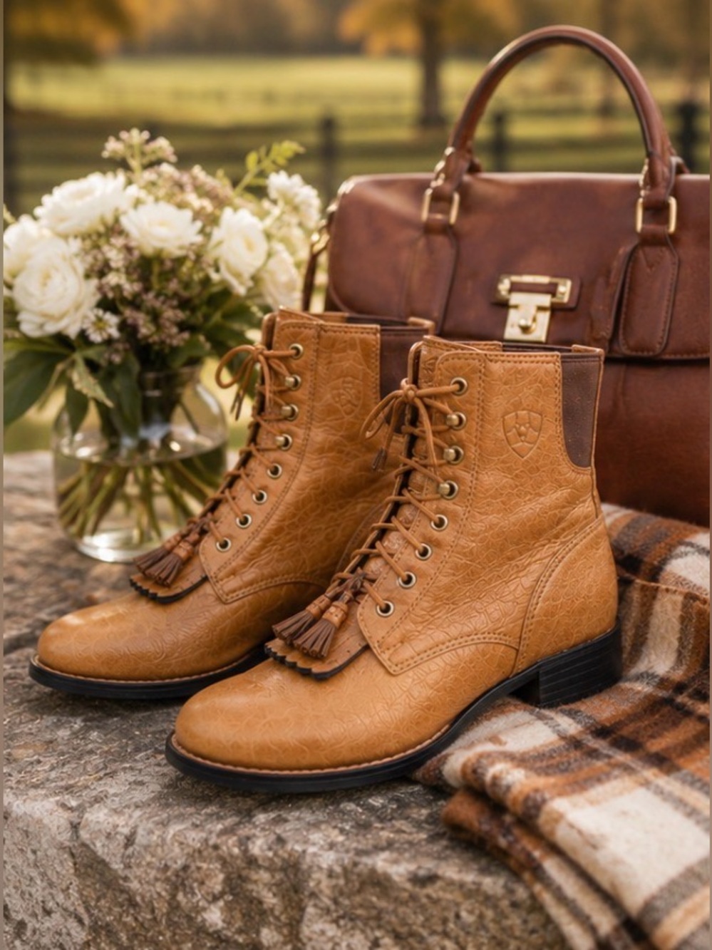 Ariat Heritage Lacer II Boot Cognac Leather Equestrian Tassel Kiltie Western 6.5